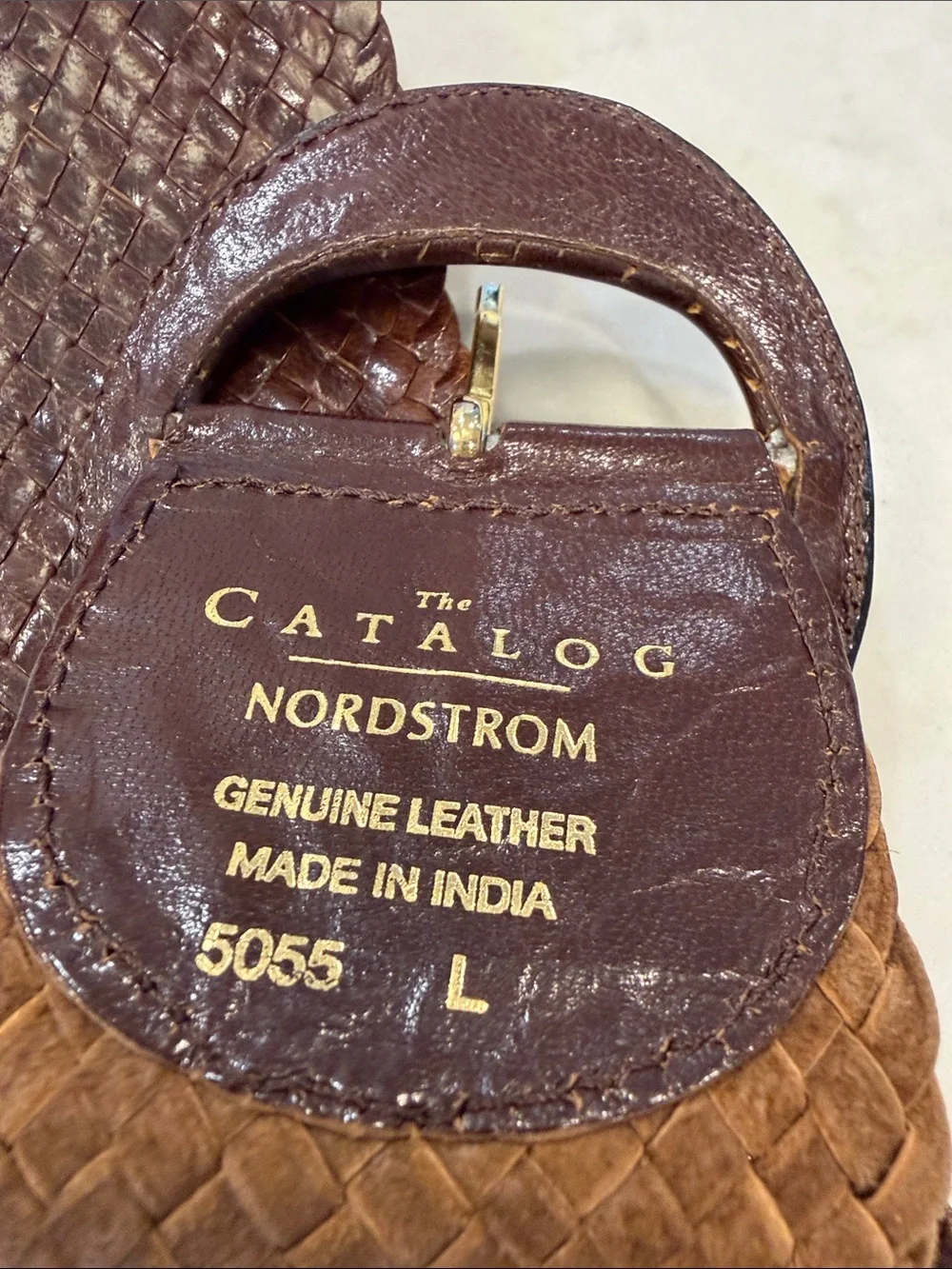 Nordstrom Woven‎ Brown Leather Waist Belt with Round Buckle